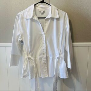 100% Cotton • Luxury Classic Women’s White Collared Peplum Button Up Shirt